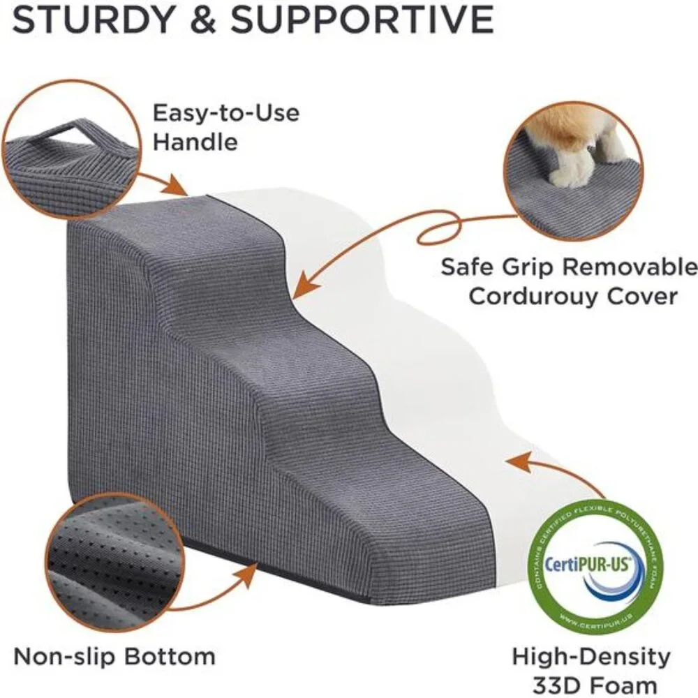 Dog Stairs for Small Dogs - Dog Ramp for High Beds and Couch with Certified Foam